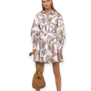 Desmond & Dempsey x H&M Cotton Banana Leaf Print Pleated Mini Shirt Dress Small
